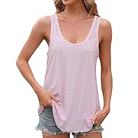 XJYIOEWT T Shirts for Women Trendy Tight Womens Tank Tops Sleeveless Eyelet Embroidery Scoop Neck Loose Fit Casual Summ