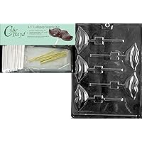 Cybrtrayd Lips Lolly Chocolate Candy Mold with Lollipop Supply Kit, Includes 50 4.5-Inch Lollipop Sticks, 50 Cello Bags and 50 Metallic Twist Ties