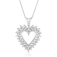 NATALIA DRAKE Classic Diamond Accent Heart Necklace in for Women in Rhodium Plated 925 Sterling Silver Color I-J/Clarity I2-I3