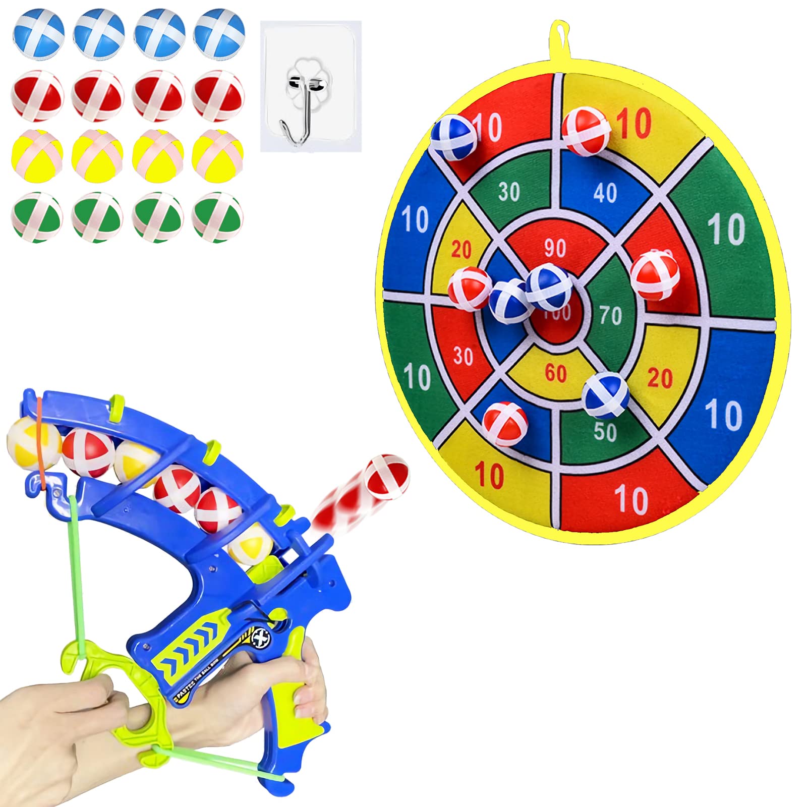 QuRender 29inch Dart Board,1 Sticky Balls Bow and Arrow Launcher,20 Sticky Balls,Toys Gifts for 3 4 5 6 7 8 9 10 11 12 Boys & Girls,Indoor Outdoor Party Sports Play Games Multicolor