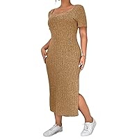 Plus Size Dress Women's V Neck Front Knotted Wrap A-Line Dress Plus Size Knee Length Midi Swing Dress for Curvy Women