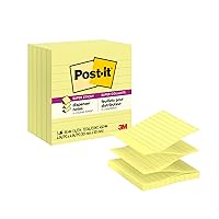 Post-it Super Sticky Dispenser Pop-up Notes, 5 Lined Sticky Note Pads, 4 x 4 in., 2X the Sticking Power, School Supplies and Oﬃce Products, Use with Post-it Note Dispensers, Canary Yellow
