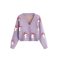 Verdusa Girl's Long Sleeve Drop Shoulder Knit Button Up Cardigan Sweater