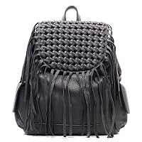 Pebble Textured Woven Fringe Backpack & Shoulder Bag (GREY)