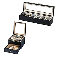 Watch Box Case Organizer Display Storage with Jewelry Drawer for Men Women Gift, Black B1TXDPGF 9S61W35D