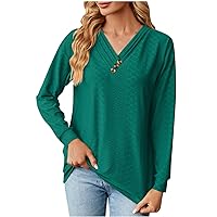 Womens Tops Pleated V Neck Long Sleeve Fall Clothes Tshirts Casual Dressy Blouses 2024 Fashion Loose fit Tunic Shirts