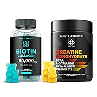 Biotin Gummies 10000mcg with Collagen Peptides 50000mcg | Creatine Monohydrate Gummies with BCAA L-Citrulline Beta Alanine & Vitamin B12 | Non-GMO | Gluten-Free
