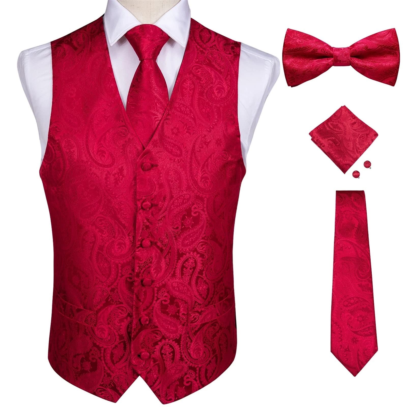 Mua Men's Suit Vest Fashion Silk Suit Vest Formal Vest Fitness Sleeveless  Jacket Wedding Vest Bow Tie Pocket Square Suit Casual Suit Vest (Color:  Red, Size: M) trên Amazon Nhật chính hãng