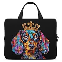 Dachshund Dog with Crown Travel Laptop Bag Sleeve Case With Handle Shockproof Notebook Briefcase Protective Cover