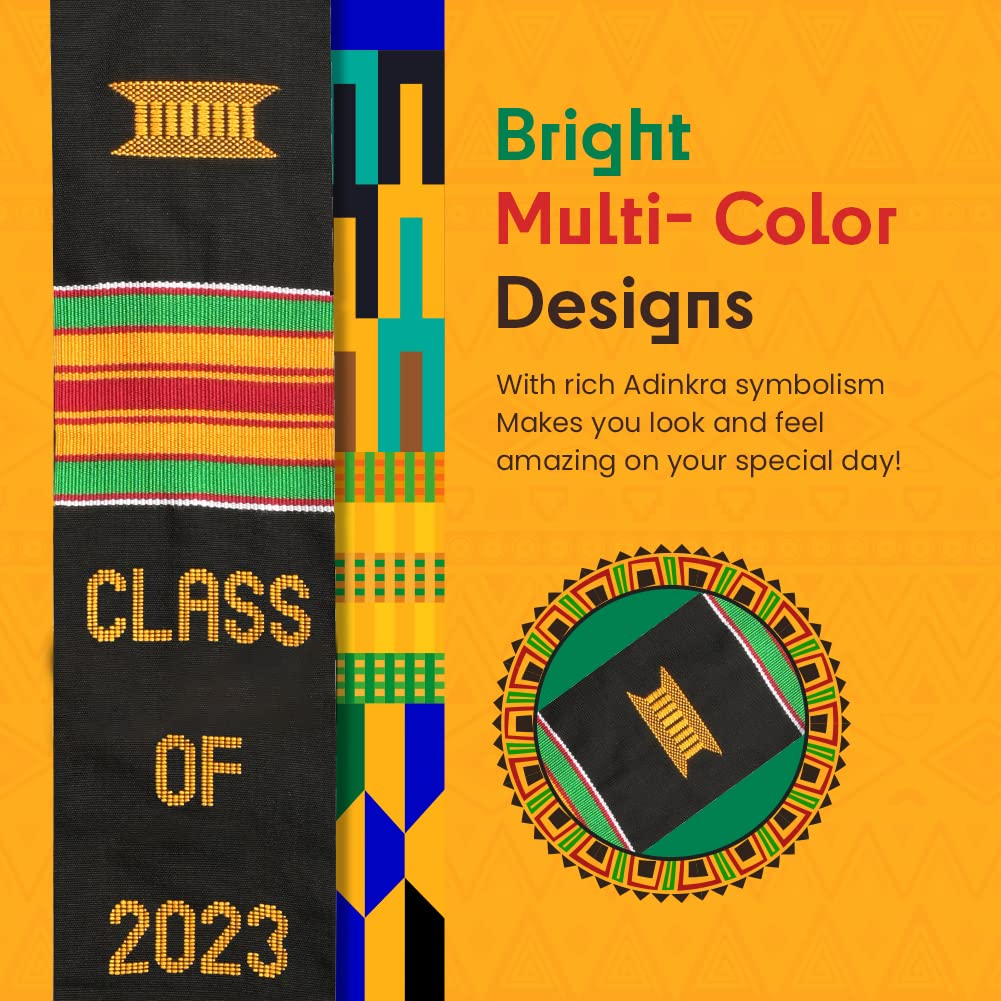 Kente Stole Class of 2023 | Kente Graduation Stole Class of 2023 | Celebrate Our Culture with the African American Graduation Stole | Made with Authentic African Art