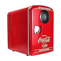 Coca-Cola Bluetooth Speaker Mini Portable Fridge, Compact Personal Cooler Warmer, 12V DC/110V AC for Home, Dorm, Car, Skincare, Cosmetics, Medication, Red