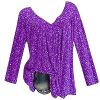 Long Sleeve T Shirts for Women Fashion Floral Printed Tops Fall V Neck T Shirts Casual Pullover Plus Size Blouse Tunic