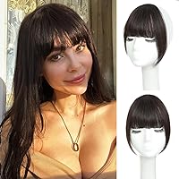 AISI QUEENS Clip in Bangs 100% Human Hair Extensions Dark Brown Clip on Bangs Natural French Bangs with Temples for Women Curtain Bangs Hairpiece for Daily Wear(Dark Brown)