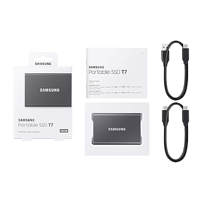 SAMSUNG SSD T7 Portable External Solid State Drive 1TB, Up to 1050MB/s, USB 3.2 Gen 2, Reliable Storage for Gaming, Students, Professionals, MU-PC1T0T/AM, Gray