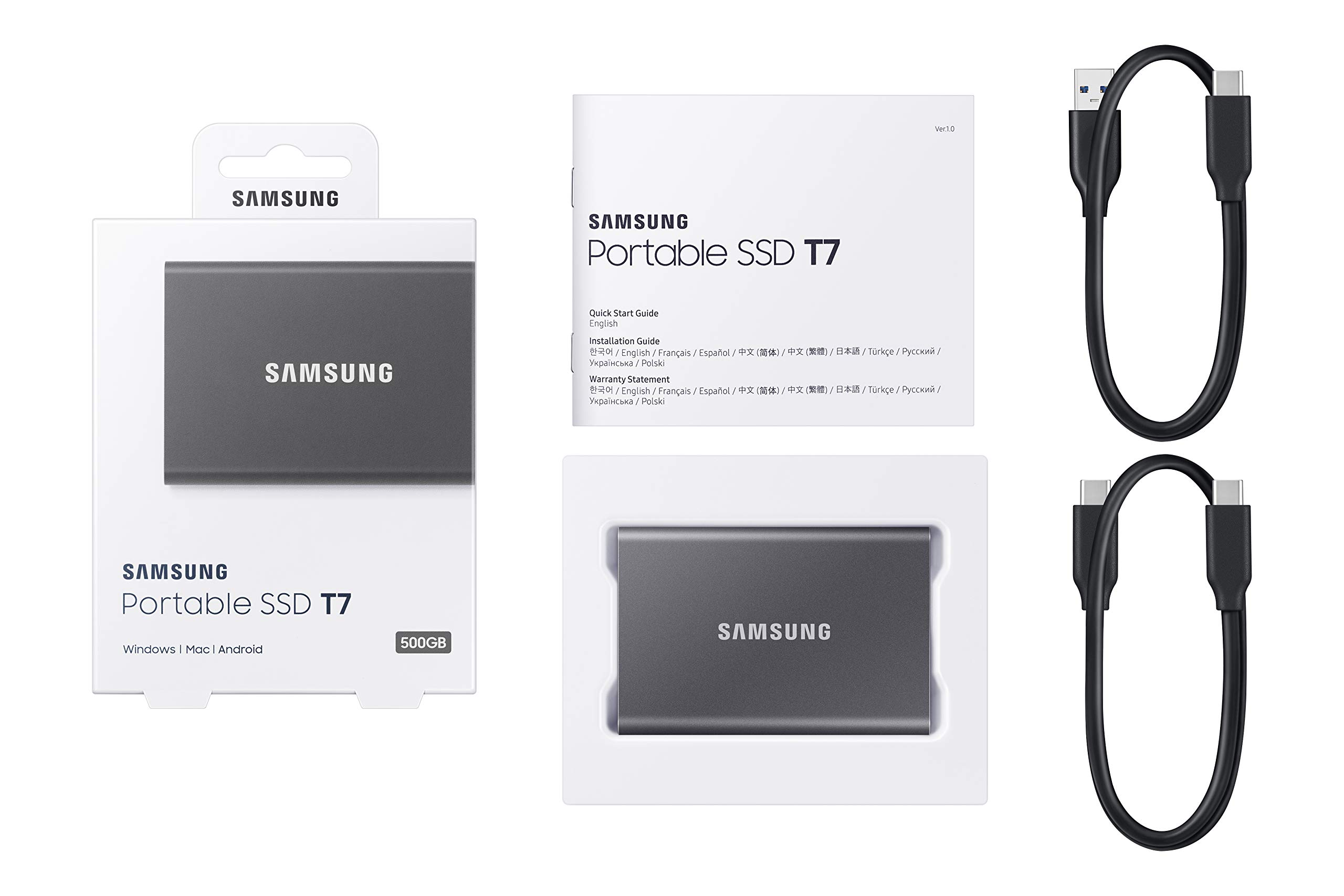 SAMSUNG T7 2TB, Portable SSD + 2mo Adobe CC Photography, up to 1050MB/s, USB 3.2 Gen2, Gaming, Students, & Professionals, External Solid State Drive (MU-PC2T0T/AM), Gray