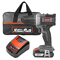 XtremepowerUS Pro-Series 20V Brushless Cordless Drill, Drill Driver 2000mAh Batteries, 500 In-lbs Torque, 12+1 Torque Setting, Fast Charger 2.0A, 0-1600RPM Variable Speed