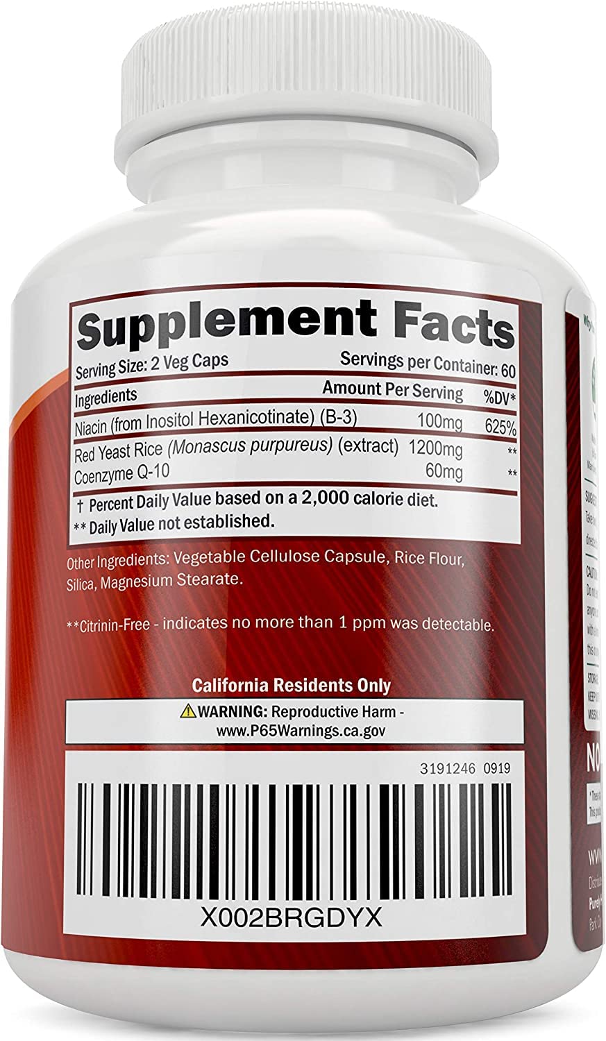 Purely Holistic Red Yeast Rice 1200mg with CoQ10 & Niacin + Magnesium Glycinate 400mg - 120 Capsules + 270 Tablets - Made in USA
