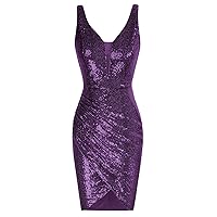 GRACE KARIN Women Deep V Neck Party Mini Dress U Back Sequin Irregular Hem Evening Dress