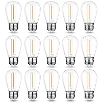 Mlambert LED String Light Bulbs,Shatterproof Outdoor String S14 Replacement Light Bulb,Waterproof 1W LED Edison Bulb Equal to 11W,15 Pack,Not Solar