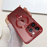 OOK Magnetic Case for iPhone 15 Pro Max 6.7 Inch (Compatible with MagSafe) Anti-Scratch Shockproof Protection Electroplated Slim Clear Case for Women Men - Red