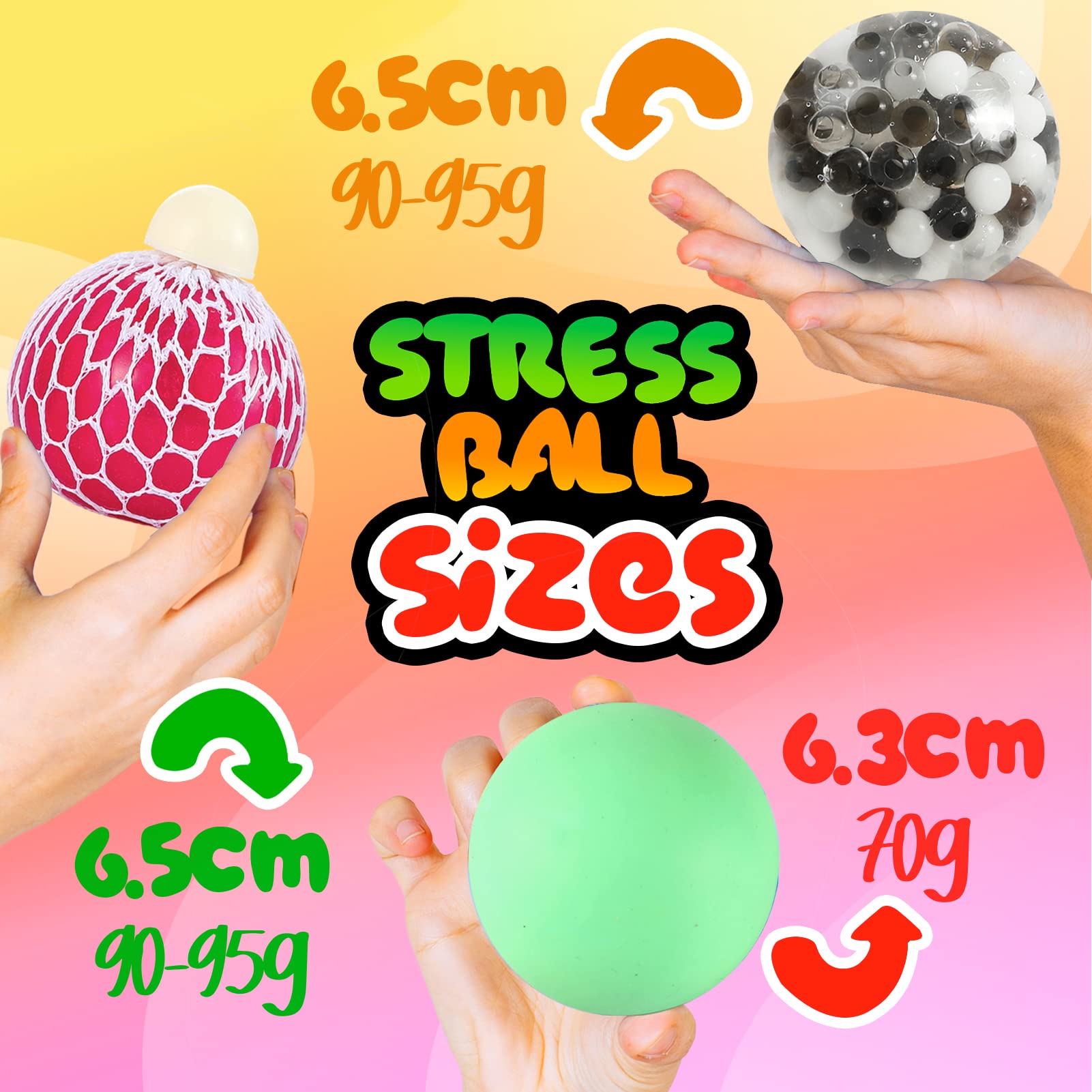 OleOletOy Stress Balls for Kids and Adults - 12 Pack Sensory Toys - Squishy Balls with Water Beads for Anxiety Relief - Fidget Toys for Autism, ADHD, Prize Box for Children