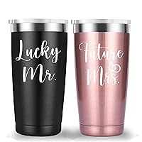 Lucky Mr Future Mrs Travel Mug Tumbler.Engagement Wedding Bride To Be Newly Engaged Bridal Shower Gifts for Couples.Couple Gift for Fiancee Fiance Bride Groom Mr Mrs.(20oz Black&Rose Gold)