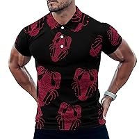 Funny Lobster Men's Golf Polo-Shirt Casual Short Sleeve T-Shirt Classic Slim Fit Tee Tops