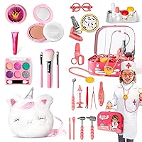 Kids Washable Makeup Kit for Girls 4-6 with Small Coin Purse + Doctor Kit for Kids