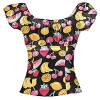Women Cute Tops Fruits Printed Cotton Blouse Off The Shoulder