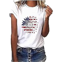 Lightning Deals of Today Prime Women's 4th of July Shirts Casual Short Sleeve Summer Tops Novelty American Flag T-Shirt Funny Cute Graphic Tees