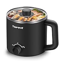 Hot Pot Electric, Electric Pot, 1.6L Ramen Cooker, Multifunctional Electric Cooker for Pasta, Shabu-Shabu, Oatmeal, Soup and Egg with Over-Heating Protection, Boil Dry Protection, Black