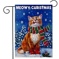 Watercolor Meowy Christmas Cat Garden Flag Vertical Double Sized, Winter Holiday Yard Outdoor Decoration 12.5 x 18 Inch