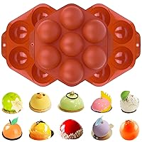 Semi Sphere Silicone Mold 7 Holes Silicone Mold for Making Hot Chocolate Bomb, Cake, Jelly, Dome Mousse 2.7 inches (1), Brown