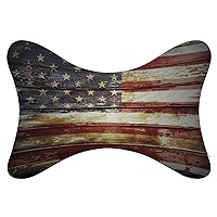 American Wooden Flag Car Headrest Pillow 2pcs Memory Foam Neck Pillow Neck Support Pillow for Camping and Traveling