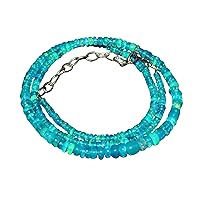 AAA+ Quality Natural Ethiopian Paraiba Fire Opal Necklace, Smooth Beads Necklace, Women's Jewelry, Welo Opal Beaded Necklace 16'' 3-5MM, 44K, Lobster Clasp