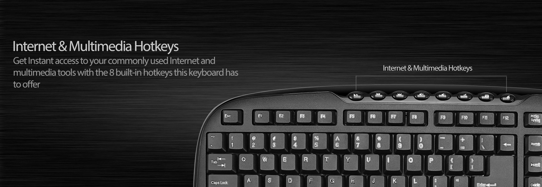 Adesso WKB-1330CB - Wireless Keyboard and Mouse Combo, Desktop Keyboard, Ambidextrous Mouse, Multimedia Hotkeys, Long Battery Life with USB Nano Receiver for Desktop/PC/Windows XP/7/8/10,Black