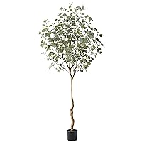 Tall Eucalyptus Tree Artificial，7ft(84in) Faux Eucalyptus Tree with Realistic Silk Leaves， Fake Trees Indoor Outdoor for Home Office Living Room Bedroom Foyer Porch Decor.