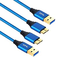 USB 3.0 Data Cable, 2-Pack Braided 6ft USB 3.0 Cable Type A to Micro B Charging Cable Compatible for Samsung Galaxy S5, Samsung Note 3, Hard Drive, Tab Pro 12.2, Blue