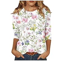 Womens 3/4 Sleeve Summer Tops Loose Casual Tunic Crew Neck T-Shirt Plus Size 2024 Trendy Pullover Tees Shirts