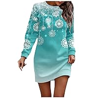 Long Sleeve Dress for Women Casual Christmas Printed Pullover Hip Pack Dress Sweater Dress