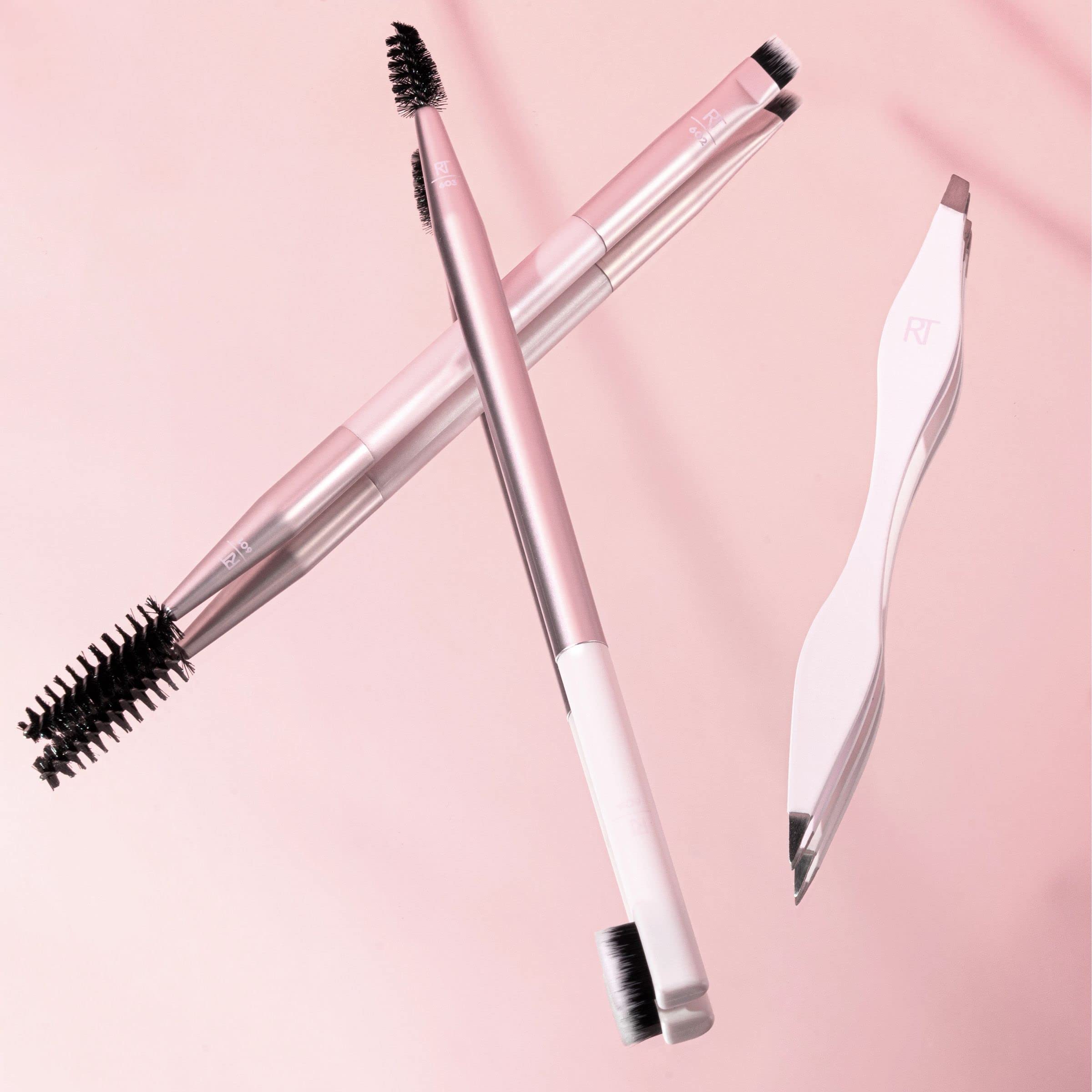 Real Techniques Brow Shaping Set, Spoolie, Tweezers & Brow Brushes, Dual-Ended Tools, For Styling, & Shaping Eyebrows, Get Full, Fluffy Brows, Multiuse Brushes, Cruelty-Free, 3 Piece Set