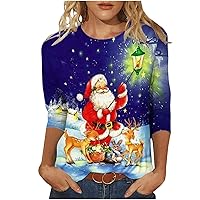 Christmas Tshirt Women Trendy Christmas Tree Graphic Print Baseball T Shirt 3/4 Sleeve Raglan Christmas Pullover Tops