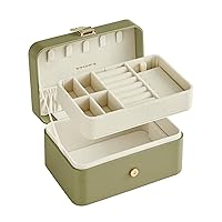 SONGMICS Jewellery Box, 2-Layer Jewellery Storage, 11 x 16 x 8 cm Travel Jewellery Box, Portable Jewellery Case, Small, Spacious, for Larger Accessories, Gift Idea, Laurel Green JBC166C02