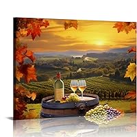 MAXPRESS Red Wine Glasses Canvas Wall Art For Kitchen Dining Room Decor, Rustic Vineyard Paintings Fruit Grape Artwork Pictures Prints for Bar Living Room Decoration