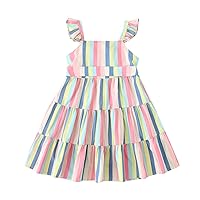 iiniim Toddler Kids Girls Ruffle Straps Striped A-Line Casual Dress Summer Holiday Sundress