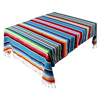 AerWo Mexican Tablecloth 60 x 85, Mexican Serape Blanket with Tassels for Fiesta Party Cinco De Mayo Decorations, Rectangle Woven Stripe Tablecloth, Outdoor Picnic Blankets Dining Table Cover