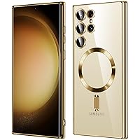 for Samsung Galaxy S23 Ultra Case, Covers for s23u .Magnetic Metallic Glossy Slim Clear Luxury Soft Shockproof funda capa para for Galaxy S23 Ultra 6.8 inch.Compatible with MagSafe (Gold)