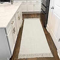 Collive Hallway Runner Rug, 2' x 6' Hand-Woven Reversible Washable Entryway Rug, White/Beige Cotton Modern Farmhouse Laundry Room Rug Long Carpet for Bathroom Sink Foyer Bedroom