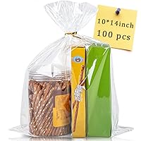 100pcs Cellophane Bags 10x14 Cellophane Wrap Goodie Bags Large Clear Gift Bags Party Favors Bags Clear Treat Bags with Ties Plastic Gift Bags Packaging Bags for Cookie Candy