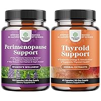 Bundle of Complete Perimenopause Supplement for Women for Hot Flashes Night Sweats Hormone Balance and Mood Support and Herbal Thyroid Support Complex - Mood Enhancer Energy Supplement for Thyroid Hea